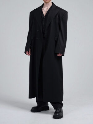 307930de-70ab-406e-9b99-c8774e69e38a.jpg Black Double-breasted Oversized Long Coat