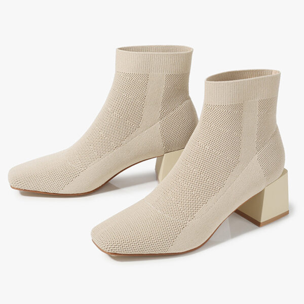 3c851fd5-b075-4c39-8503-c69086e19f4b.jpg All-match Stretch Knitted High Heel Solid Color Chunky Heel Square Toe Booties Women