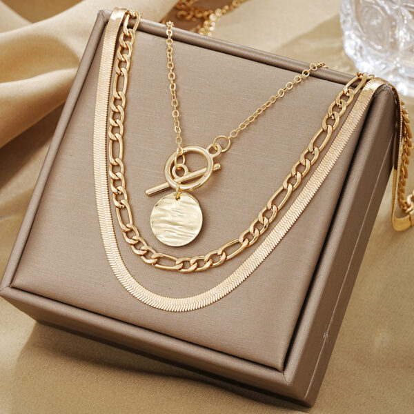 European And American Coin Snake Bone Three-layer Necklace For Women