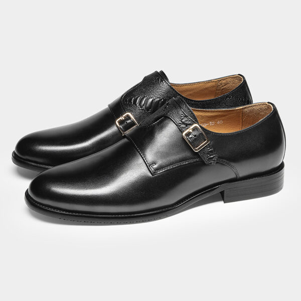 Men's First Layer Cowhide Summer Round Toe Double Buckle Retro Style Business Leather Shoes