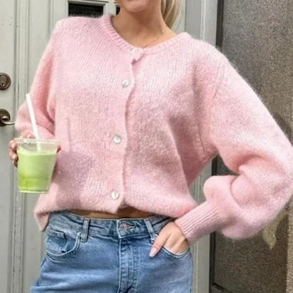 Round Neck Single-breasted Cardigan Women's Sweater