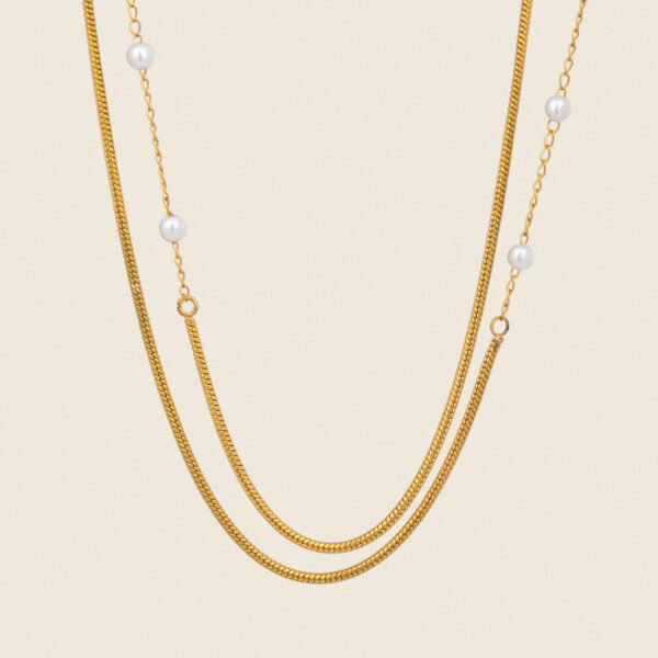 Retro Multi-layer Twin Pearl 18K Gold-plated Stainless Steel Necklace
