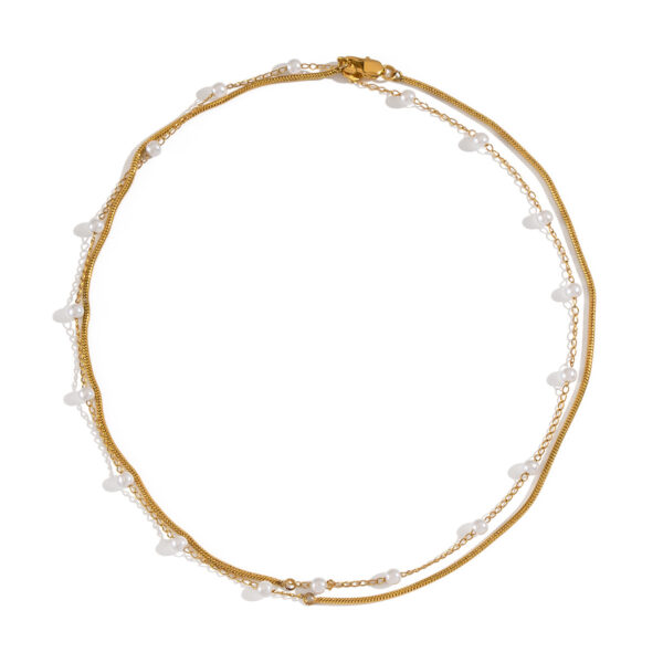 Retro Multi-layer Twin Pearl 18K Gold-plated Stainless Steel Necklace