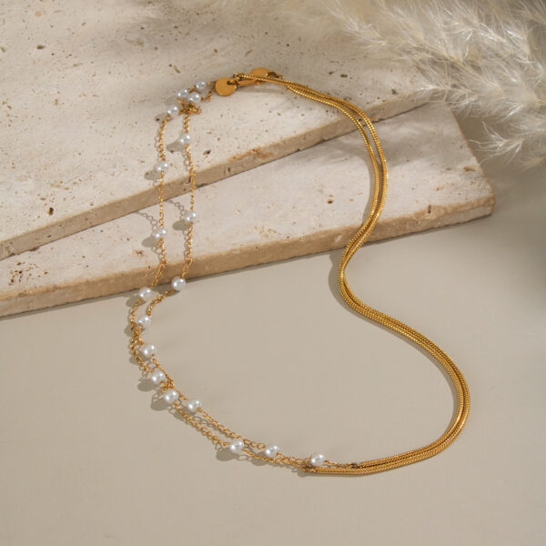 Retro Multi-layer Twin Pearl 18K Gold-plated Stainless Steel Necklace