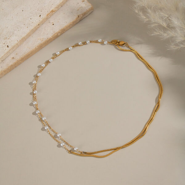 Retro Multi-layer Twin Pearl 18K Gold-plated Stainless Steel Necklace