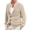 Men's Solid Color Loose Lapels Long Sleeve Knitted Coat