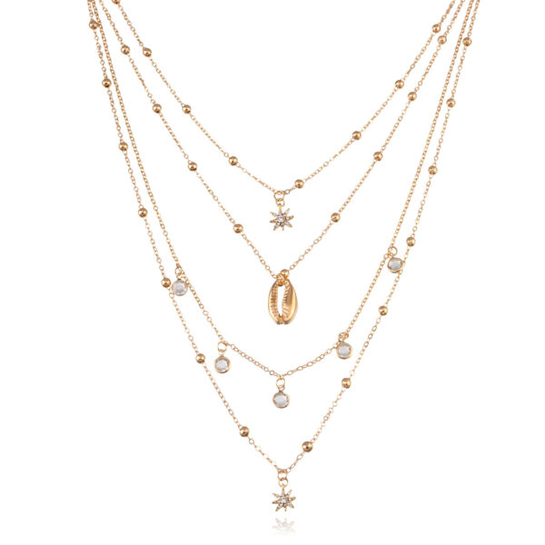 Women's Diamond Six-pointed Star Pendant Necklace Multi-layer