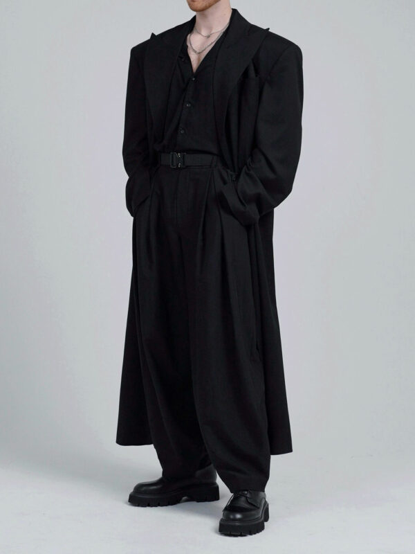 Black Double-breasted Oversized Long Coat