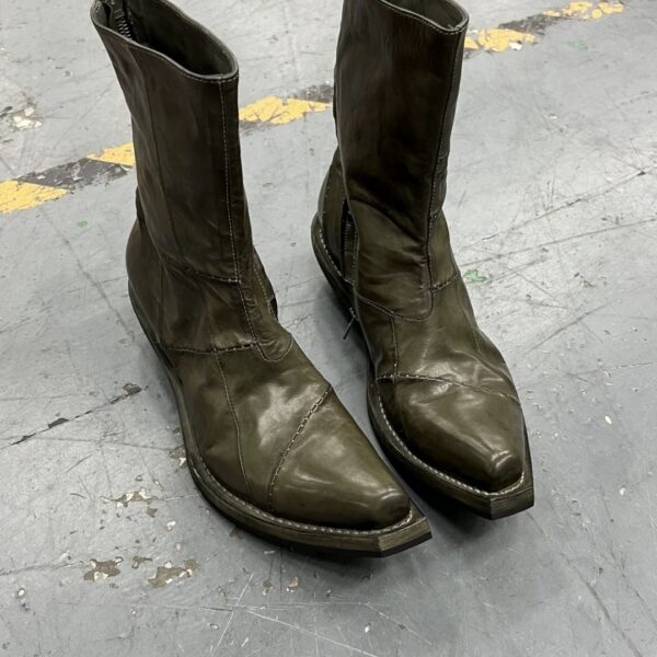 Men's Retro Dark Stitched Patchwork Square Toe Boots