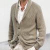 Men's Solid Color Loose Lapels Long Sleeve Knitted Coat