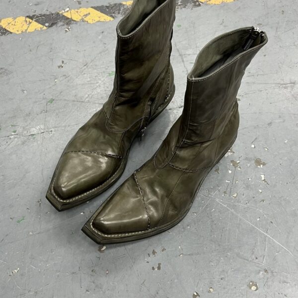 Men's Retro Dark Stitched Patchwork Square Toe Boots