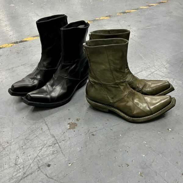 Men's Retro Dark Stitched Patchwork Square Toe Boots