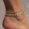 Cuban Chain Anklet  Stainless Steel Stackable Double-layer Foot Jewelry