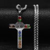 St Benedict Crystal St Pendant Cross Stainless Steel Necklace